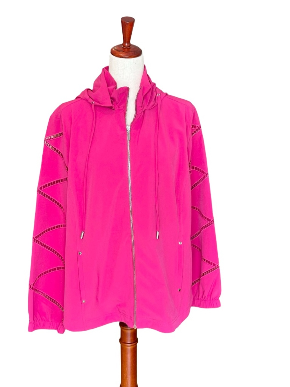Chico's Lightweight Zip-Up Jacket Removable Hood Pink XL (Chico's 3)